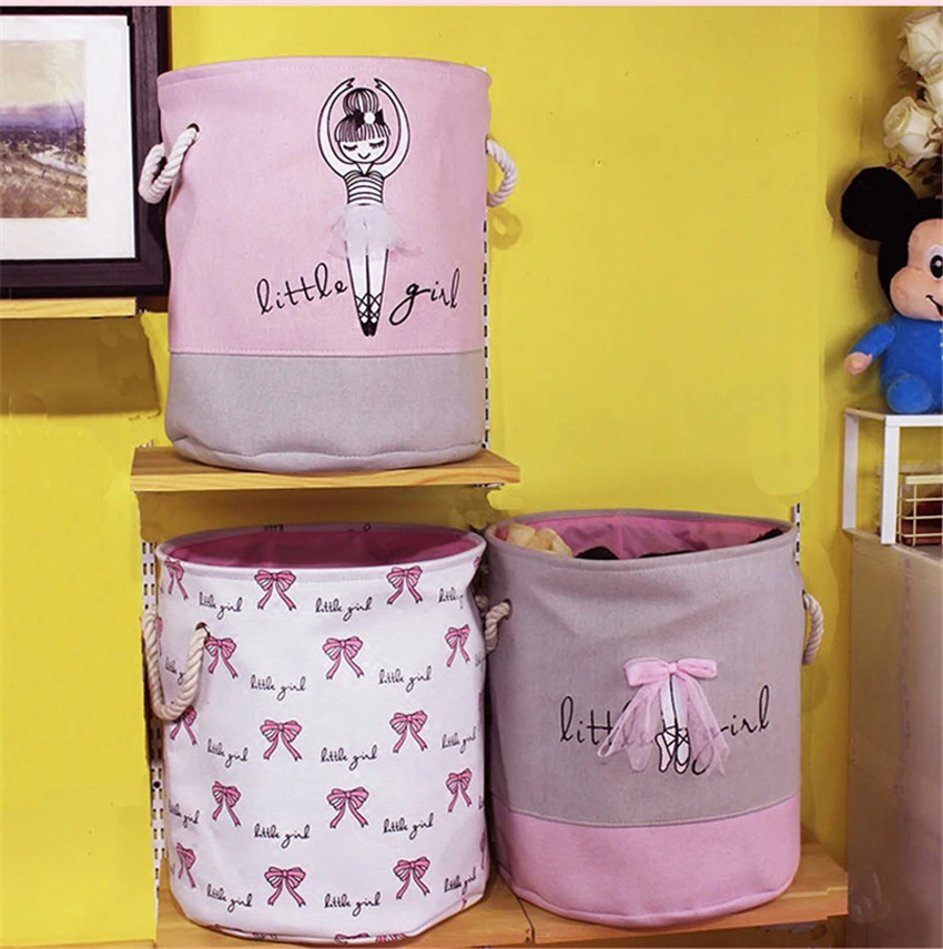 Складная корзина для белья грязной одежды розовая балетная женская сумка