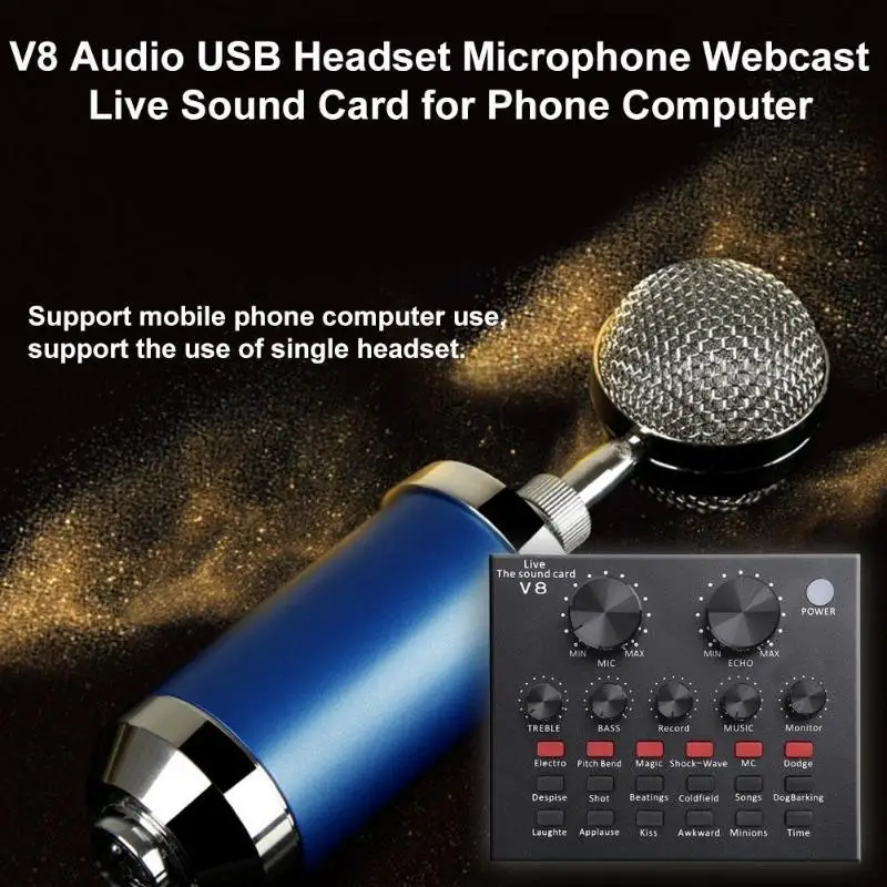 V8 X7 звуковая карта в реальном времени Bluetooth 5 0 аудиогарнитура микрофон веб