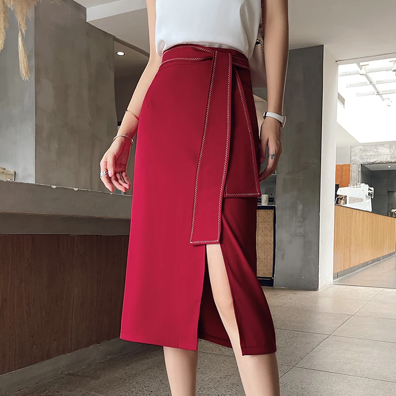 

Summer Sexy Skirt Women High Waist solid Skirts Fashion Bandage Casual Skirts Women Clothes Mid-length Split Skirt
