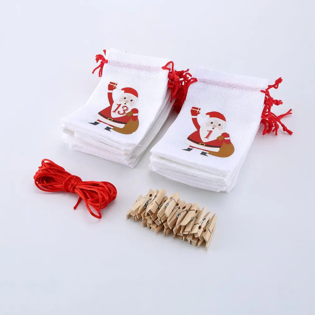 

24Pcs Christmas Gift Small Hanging Bag Cartoon New Year Gift Bag Washable Gift Bag Household Storage Bag