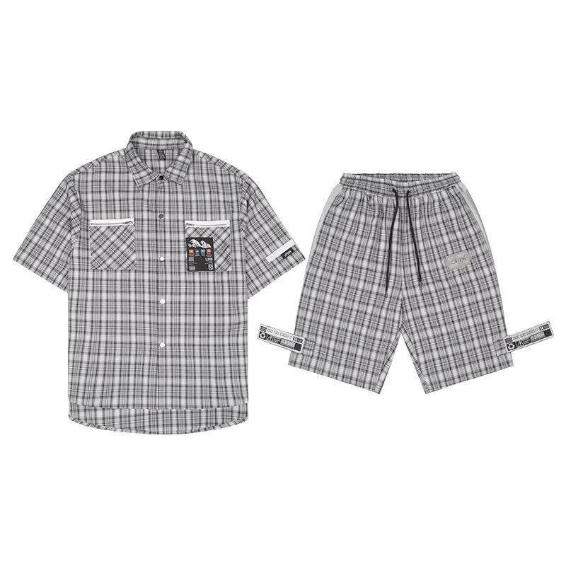 

Duofumao's Original New Fashionable Lattice Summer Leisure Suit, Two-piece Fashion Women's Suit, Loose and Handsome Street Style