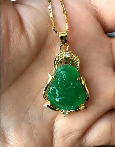 

New good Lucky Green JADE NEW Buddha Pendant&Necklace