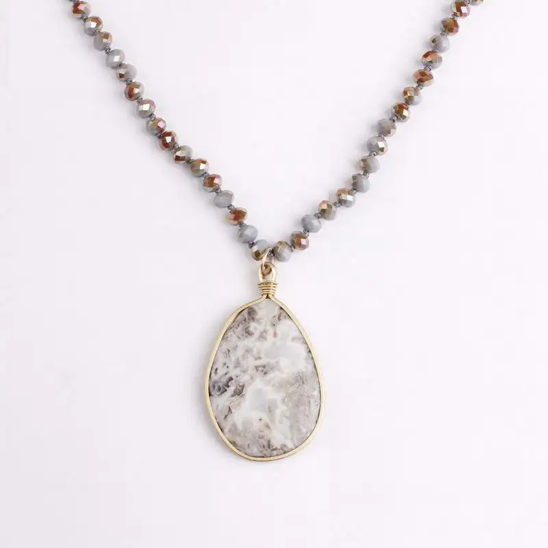 ZWPON Fashion Gold Braid Teadrop Natural Stone Pendant Necklace Natural Stone Beads Necklace for Woman Jewelry Wholesale