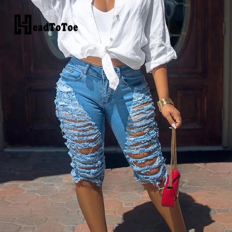 

Брюки женские рваные до колена, повседневные джинсовые штаны, короткие джинсы