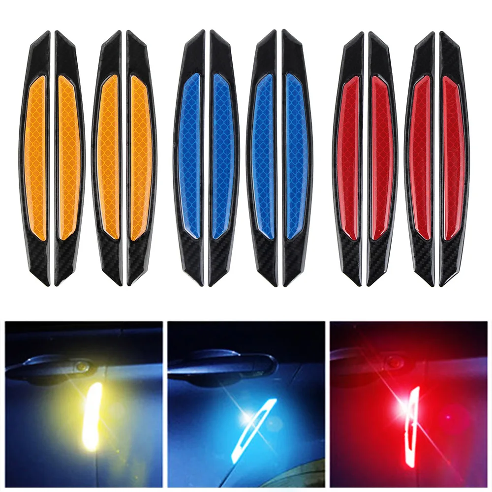

4Pcs/Pack Car Door Bumper Sticker Warning Safety Mark Anti-collision Auto Side Anti-scratch Strip Car Reflective Strip
