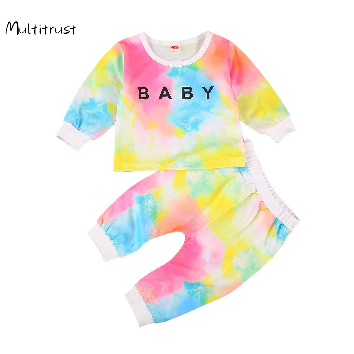 

Весенне-осенний Детский комплект со штанами, костюм для малышей Детская одежда для мальчиков и девочек с принтом в виде галстука и красител...