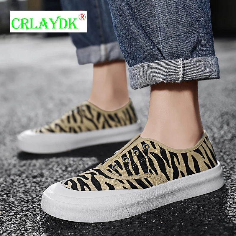 

Кроссовки CRLAYDK мужские с леопардовым принтом, повседневные холщовые сникерсы без шнуровки, модные легкие теннисные туфли для прогулок на от...