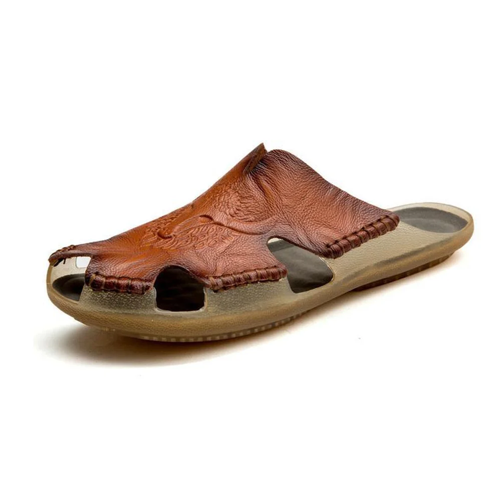 Men Retro Plus Size Genuine Leather Slippers