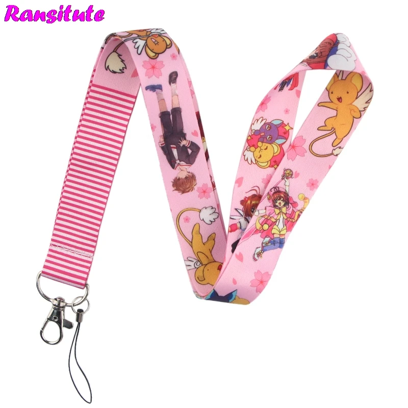 Ransitute держатель для карт Sakura lanyard key ID Card ремень мобильного телефона USB бейджа DIY rope