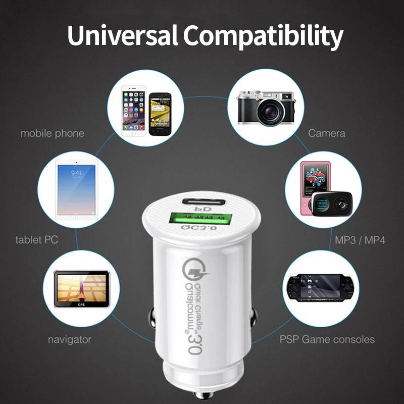 Автомобильное зарядное устройство QC3.0 быстрая зарядка мини-разъем в виде