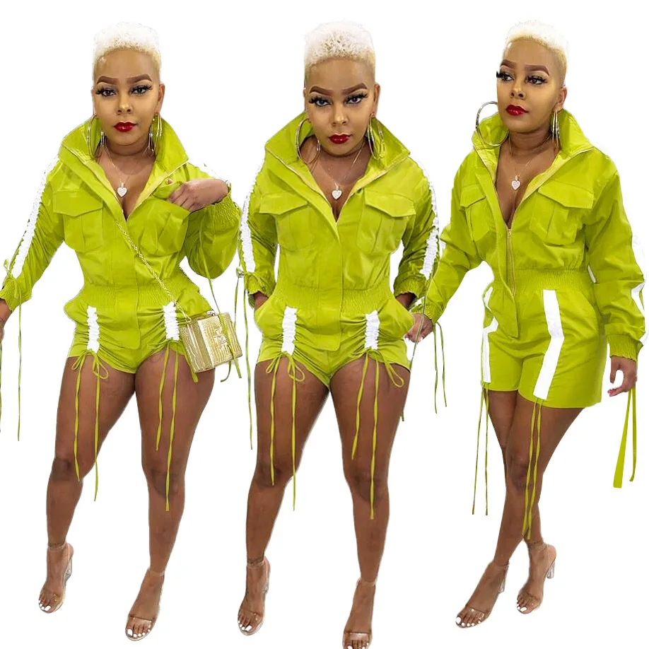 

HAOOHU Jumpsuit Women Fashion Casual Loose Pocketa Long Sleeved Bandage Jcargo Romper Shorts Birthday Outfits Urban Casual 2021