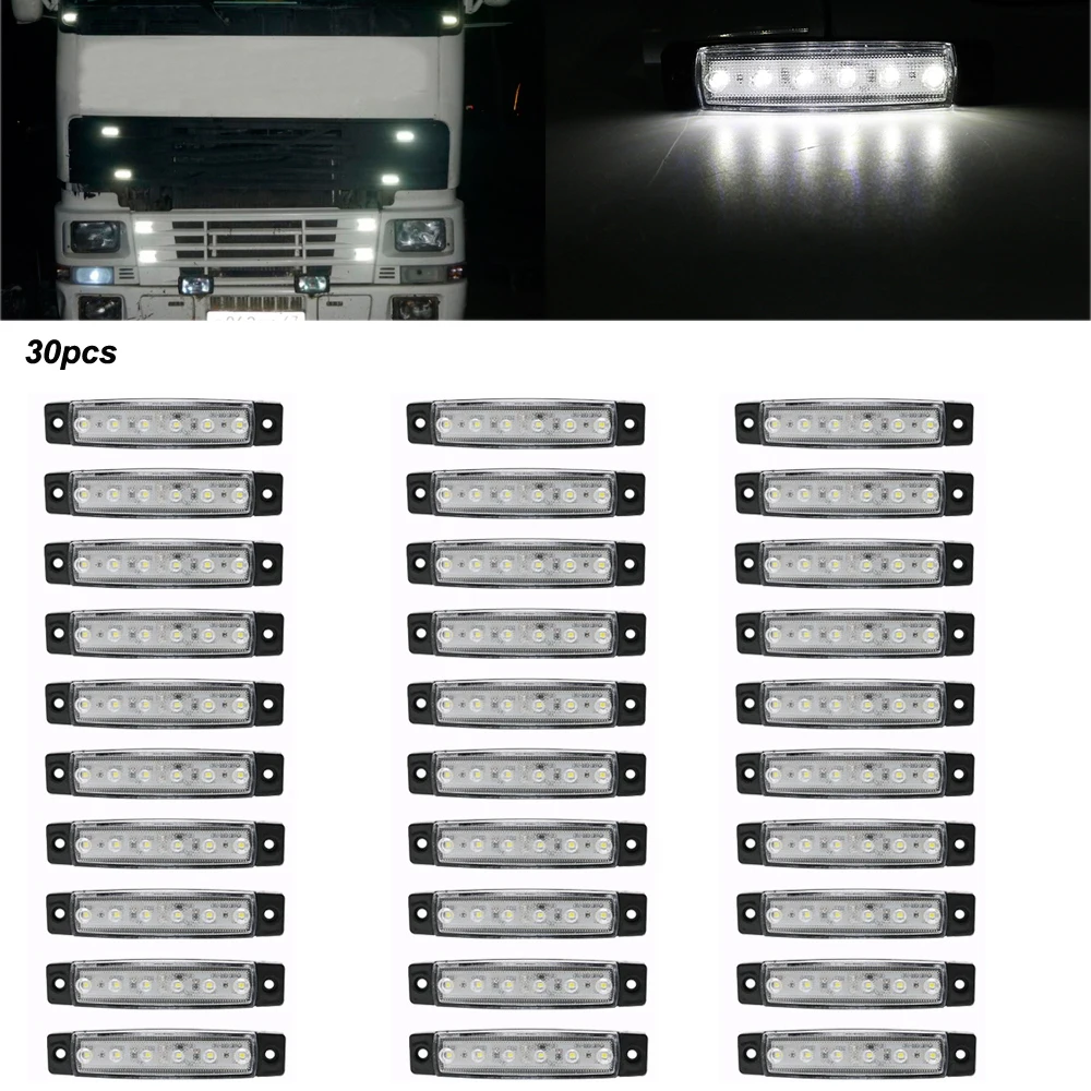 30pcs white 30 шт. 12/24V 6 светодиодный красный+ белый+ желтый прицеп пикап Боковые указатели поворота Габаритные светильник - Цвет: 30pcs white
