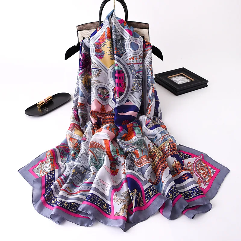 

Роскошный шелковый шарф с цветочным принтом для женщин 2021, женские масляные шарфы высокого качества, шали, шарфы, пляжный хиджаб для женщин