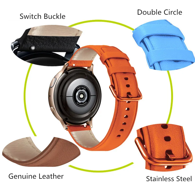 Ремешок из натуральной кожи для Samsung Galaxy Watch Active 2 42 мм браслет смарт-часов Amazfit bip gtr