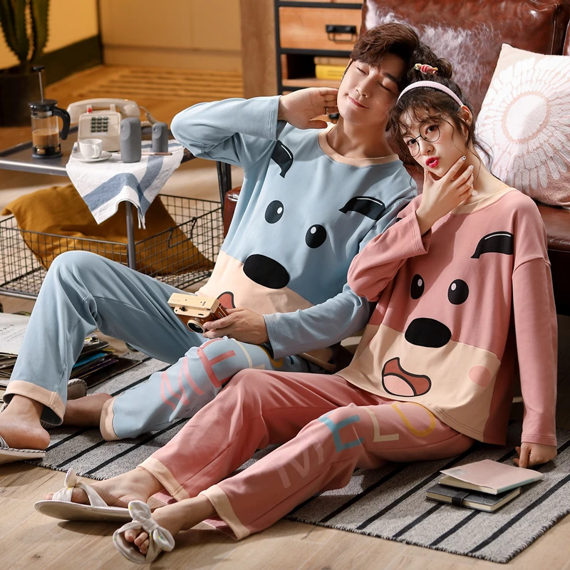 

Couple Pajamas New Fashion Mens Womens Loungewear Cotton Sleepwear Spring Autumn Long Sleeve Cartoon Printing Couple's Nightwear
