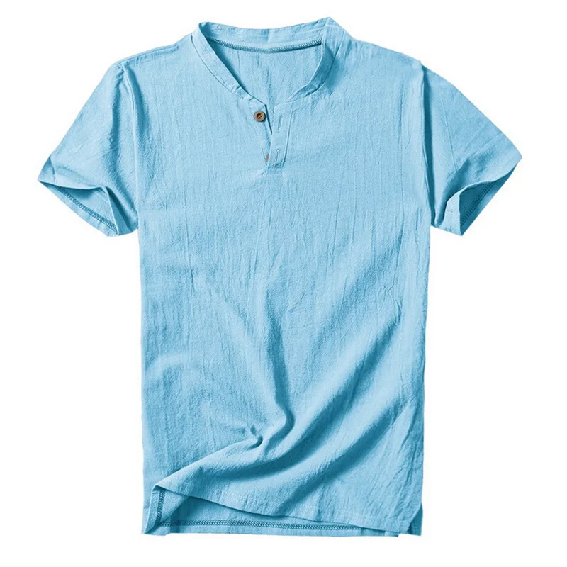 CYSINCOS мужская хлопковая льняная футболка 2019 летняя однотонная Повседневная