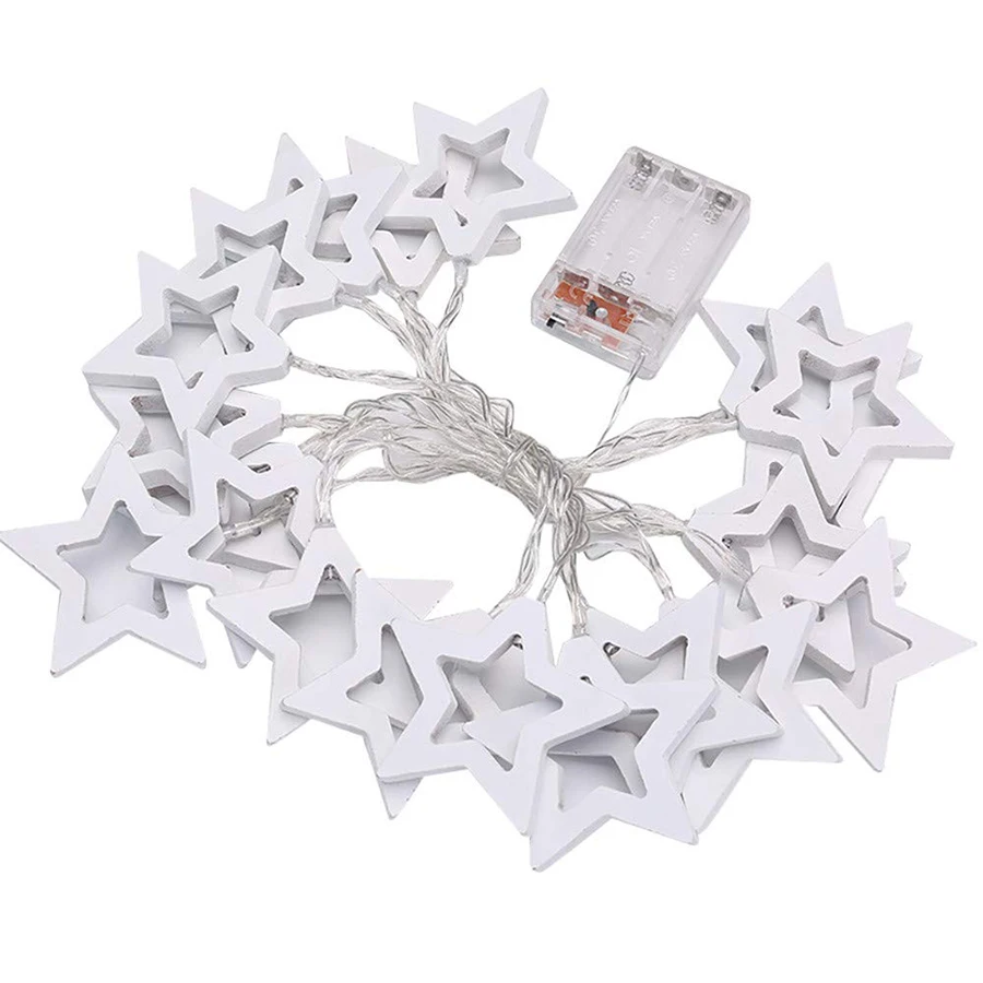 

10/20/30 LED Wood Star Heart String Lights Home Wedding Christmas Decorative LED Lighting Holiday guirlande lumineuse led