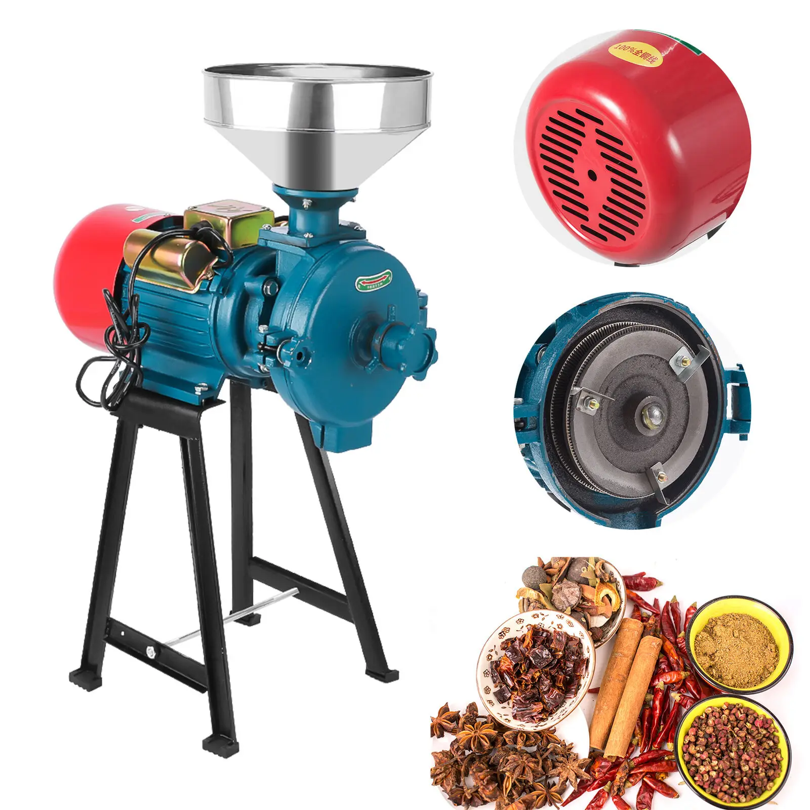 

220V Electric Feed Mill Wet Dry Grain Cereals Grinder Grinding Machine for Animals Corn Rice Grain Coffee Wheat