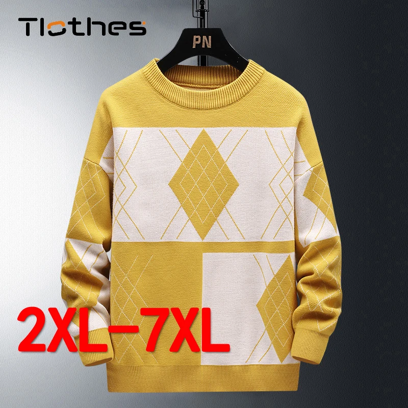 

Fashion Argyle Sweaters Men Clothes Plus Size 6XL 7XL Pullover Male Lazy Loose Sweater Brand Mens Winter Casual Knitted Sweaters