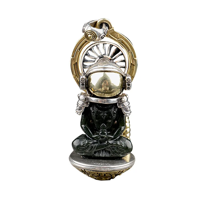 

real 100% 925 sterling silver Buddha carved Qinghai Hetian jasper pendant