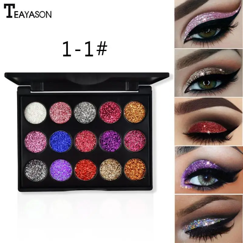 TEAYASON 15 Color Diamond Sequins Eyeshadow Tray Glitter Powder High-gloss Eye Shadow Stage Makeup Disk TSLM1 |