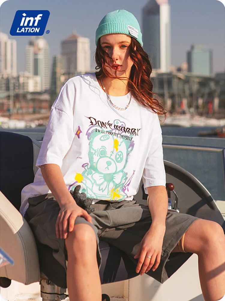 

2021 Hip Hop Bear T Shirt Men Fashion Short Sleeve T Shirt Summer Funny Streetwear Clothes Casual Loose Cotton T-Shirt Top