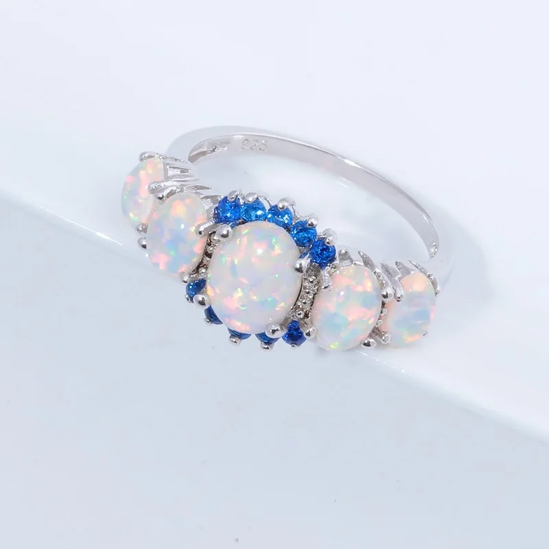 Royal Blue Opal Ring CiNily, 5 цветов, роскошное кольцо с огненным опалом, посеребренное овальное кольцо с круглым камнем, кольцо на палец с голубым кристаллом, винтажное ювелирное изделие, подарок для женщин - Цвет основного камня: Royal Blue Opal Ring