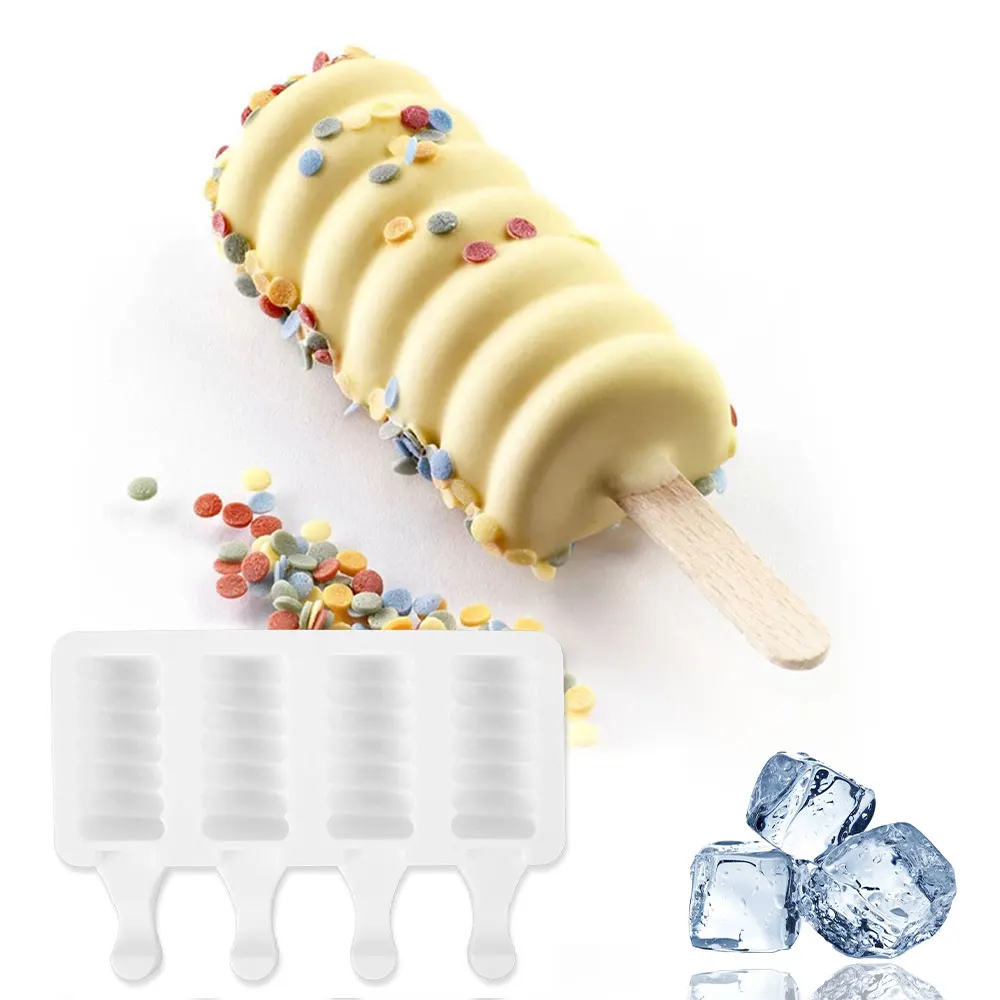 

4 Cell Silicone Ice Cream Mold Ice Cube Tray Food Safe Material Popsicle Molds DIY Homemade Ice Lolly Mould Freeze Juice Tools