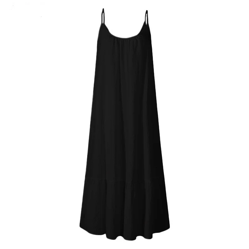 

2021 Summer Women Condole Dress New Fashion Ruffled Solid Color Sleeveless Temperament Robe Loose Off Shoulder Strap Vestidos