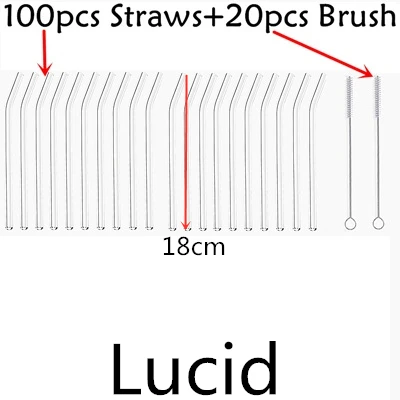 100 straw - 20 brush 100 шт многоразовые стаканы для питья 18 см х 8 мм для смузи, чая, сока- 10 упаковок с 20 щетками для чистки - Цвет: 100 straw - 20 brush