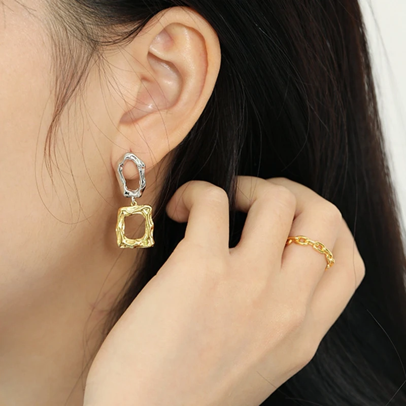 Silvology 925 стерлингового серебра неправильной формы квадратные серьги гвоздики