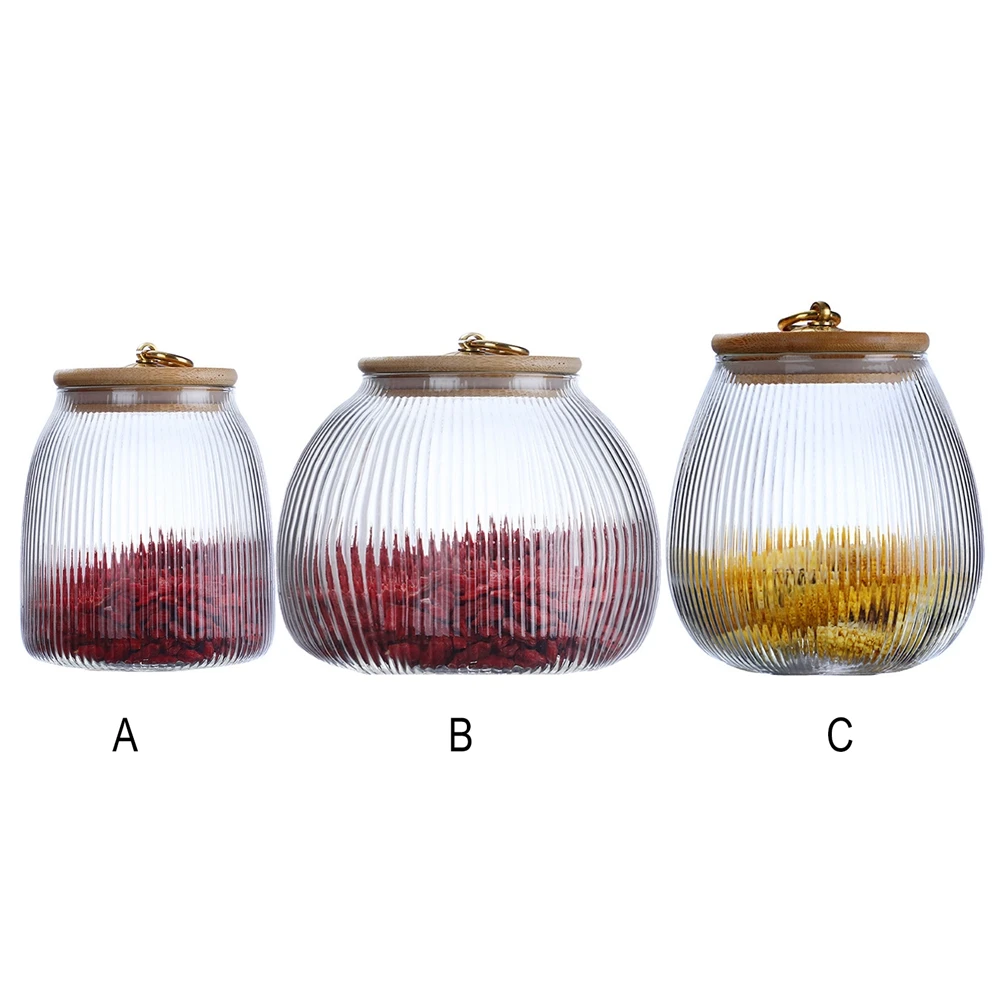 

Kitchen Storage Bottles Jar Sealed Food Container Bamboo Lid Glass Airtight Canister Tea Coffee Bean Grain Candy Jar Organizer