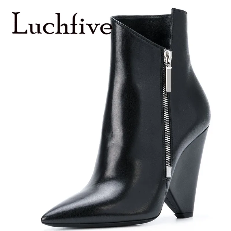 Ботинки на танкетке высоком каблуке 10 см из натуральной кожи цвет красный черный