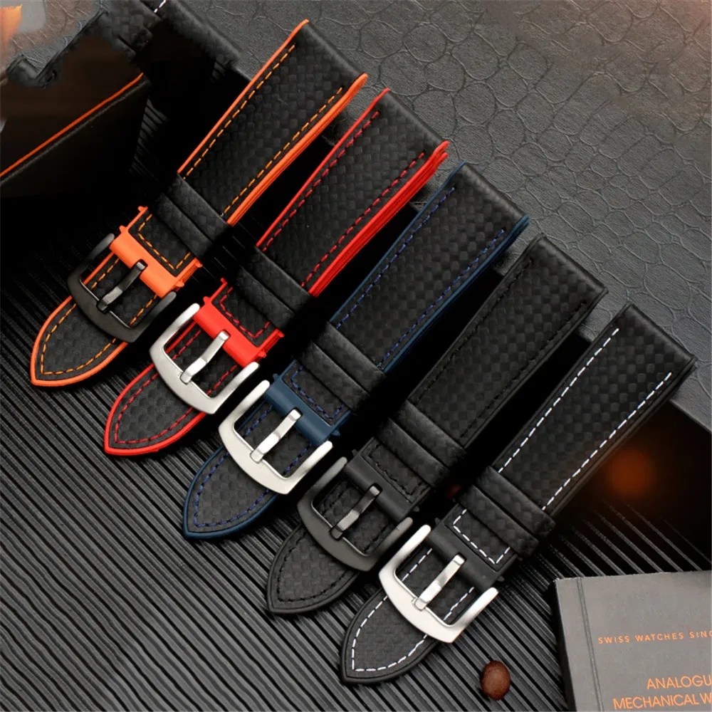 Ремешок резиновый мужской из углеродного волокна и силикона 20/22/24 мм - купить по