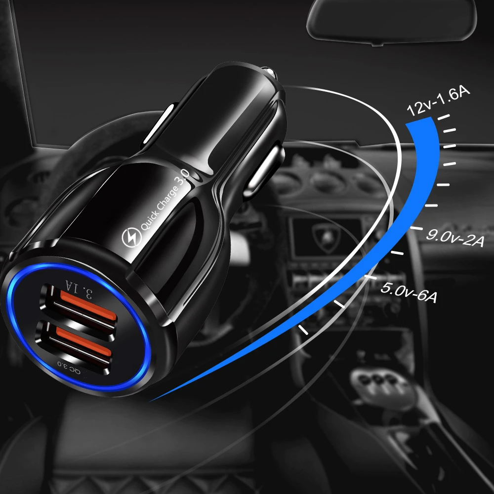 Автомобильный Зарядное устройство Quick Charge 3,0 Универсальный 2 Порты и разъёмы USB Быстрая Зарядка адаптер для samsung S9 huawei Планшеты мобильного телефона Зарядное устройство