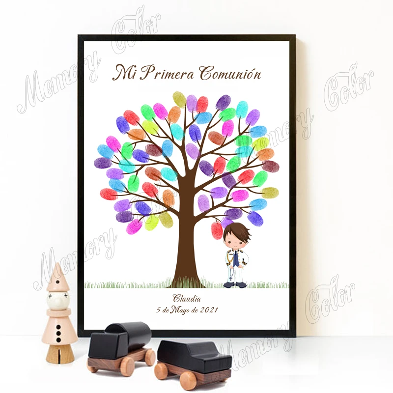 

Canvas Print Free Custom Mi Primera Comunion DIY Fingerprint Signature Sign Book,First Holy Communion Souvenir,With Ink Pad