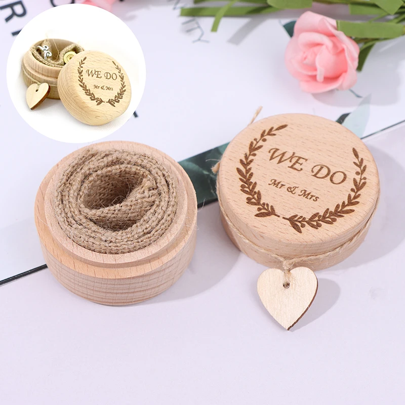 Персонализированные обручальное кольцо коробка круглые деревянные Обручение