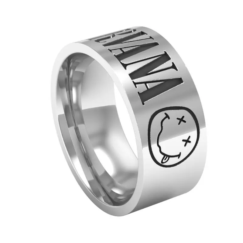 

2019 New Nirvana Logo Vintage Ring Smile Face Rings Rock Band titanium steel Hand Craft Jewelry