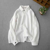spring autumn new women basics all match loose plus size lace patchwork comfortable water washed linen white shirtsblouses
