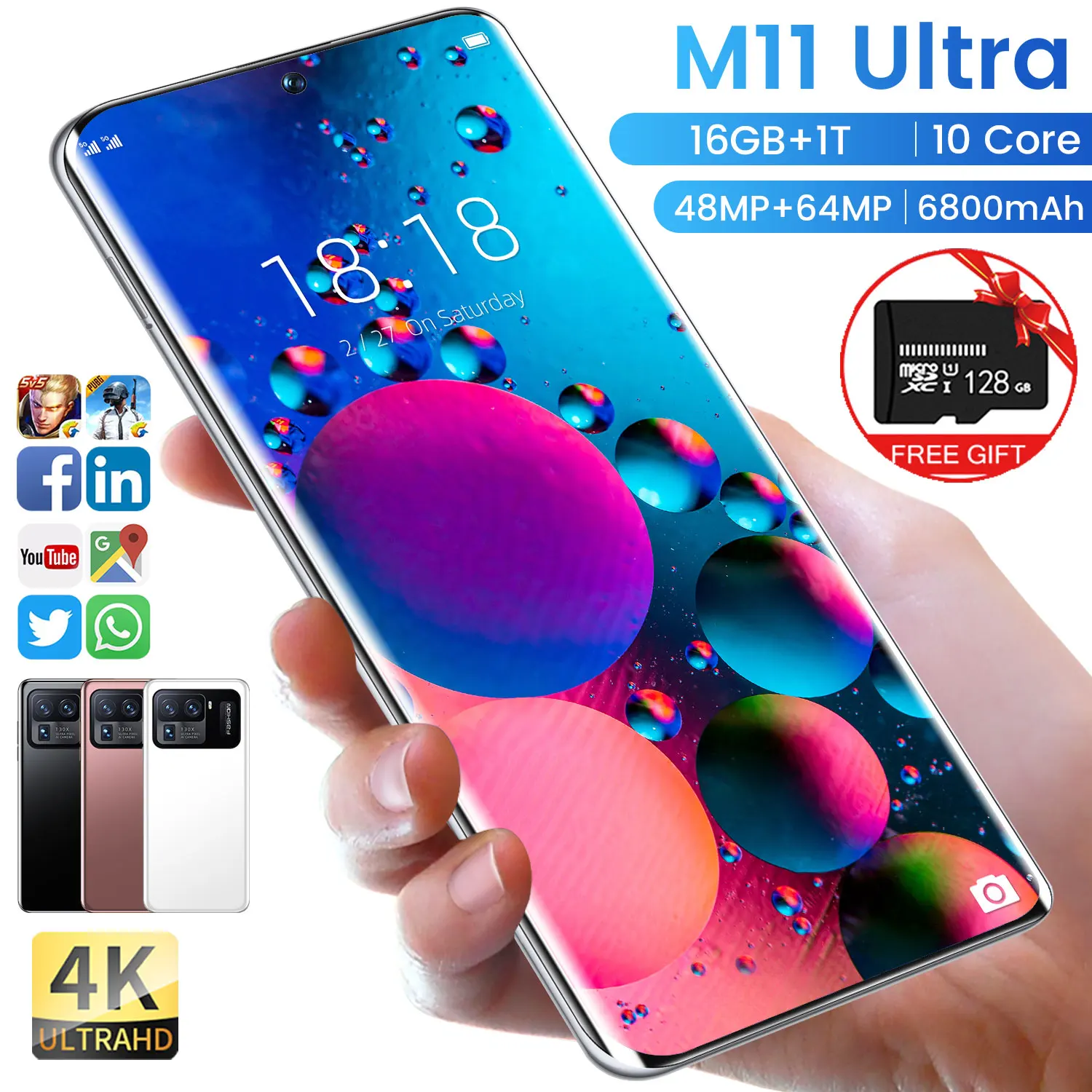 

OriganilM11U 16G+1T Ultrathin High capacity Smartphone 6800mah 48MP+64MP Camera phone Realme Featured Cheap Dual card Celular