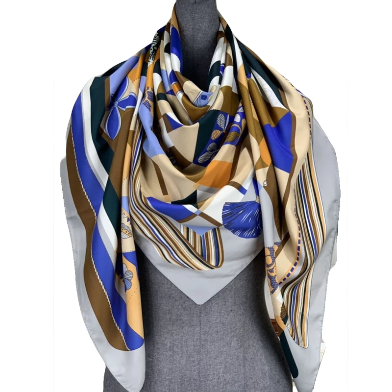 Twill Silk Square Scarf Spain Horse Print Neckerchief Original Design Euro Carriage Foulard Hijab Silk Shawls Wrap Female Scarf