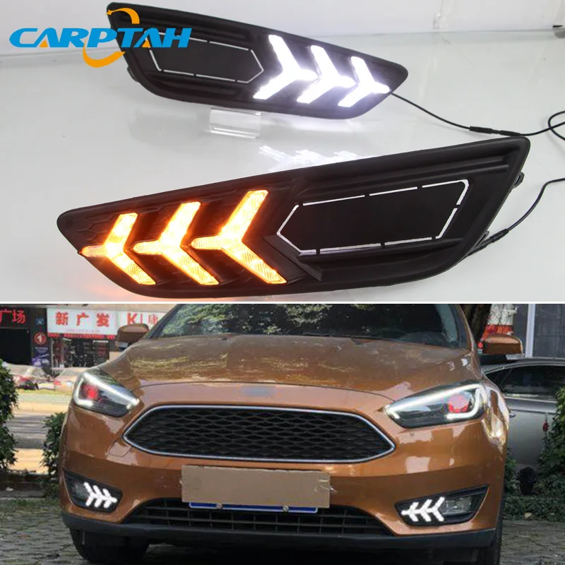 Светодиодный дневной светильник для Ford Focus 4 MK4 2015 2018 Водонепроницаемый 12V желтый