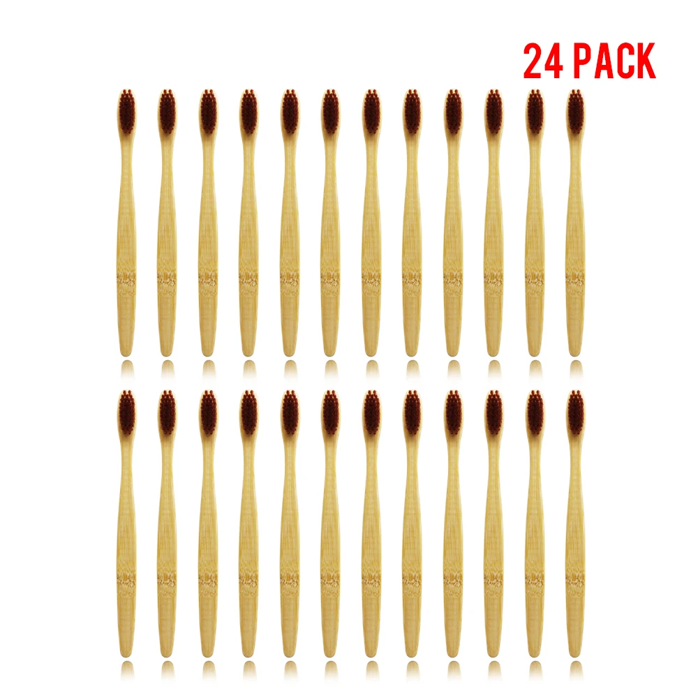 Зубная щетка из 100% бамбука коричневого цвета 24 шт. зубная по дереву новинка