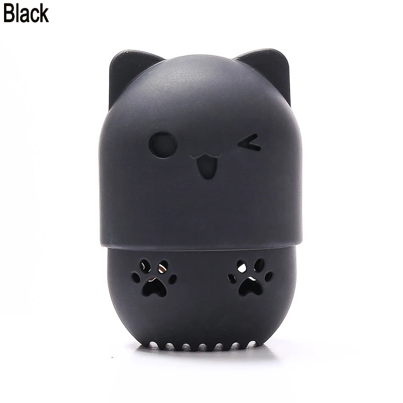 black 1 шт. в форме кота силиконовый держатель спонжа для макияжа питьевая Косметическая пуховка капсула чехол для переноски красота Подставка для губки инструменты для макияжа - Цвет: black