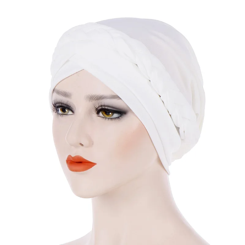 

Muslim new European and American foreign trade monochrome braided headgear milk silk Indian headtie