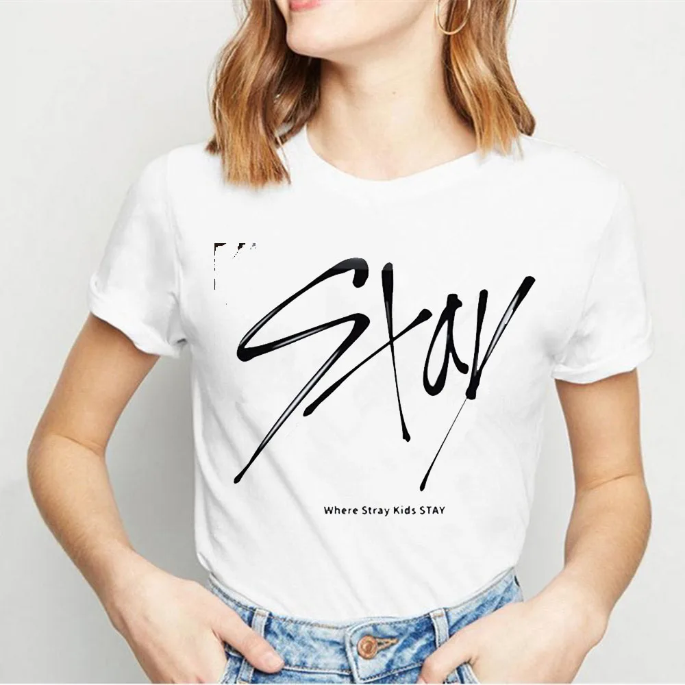 Женская одежда 2019 футболка с рисунком для детей в стиле Харадзюку короткая Straykids