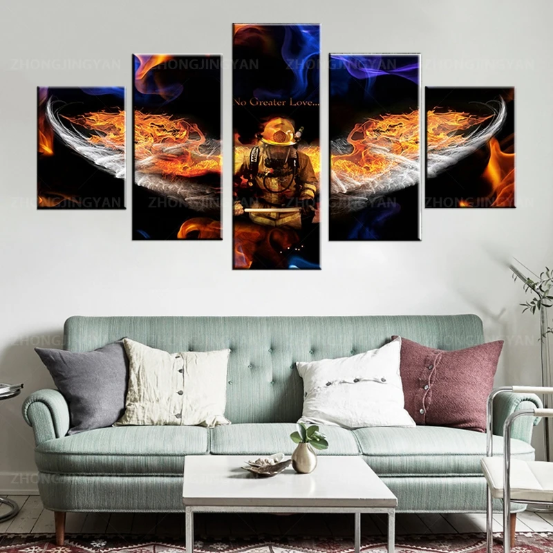 Модульная фотографии 5 панелей пожарный картина маслом на холсте не более