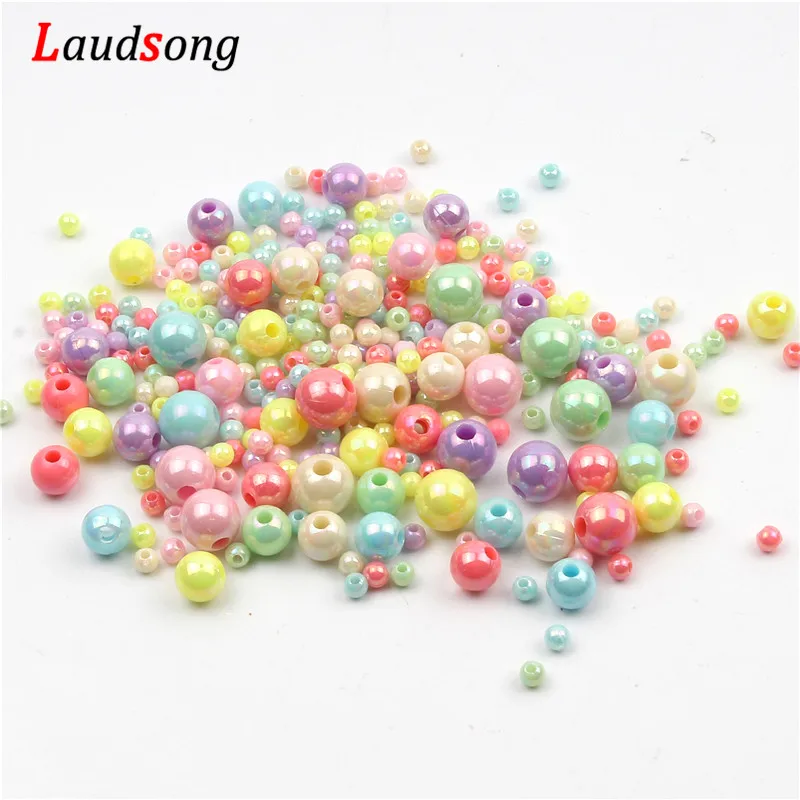 Акриловые зеркальные бусины 4/6/8/10 мм карамельных цветов для изготовления