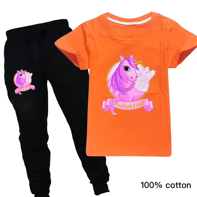 Футболка детская с единорогом мультяшный принт милая лошадка комплект одежды