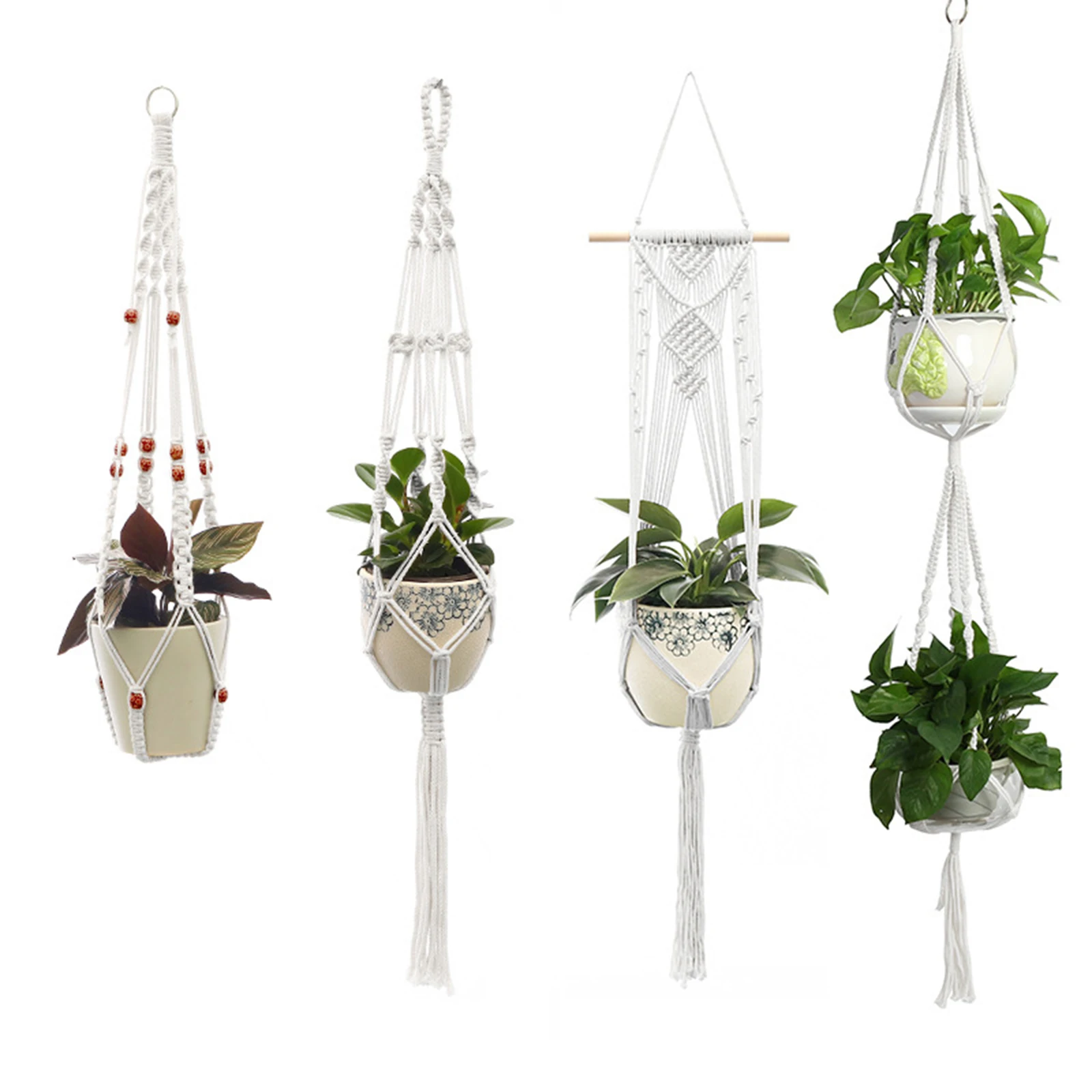 

Macrame Plant Hangers 4pcs Hanging Planters Basket Set Flower Pots Holder for Home Porch Balcony